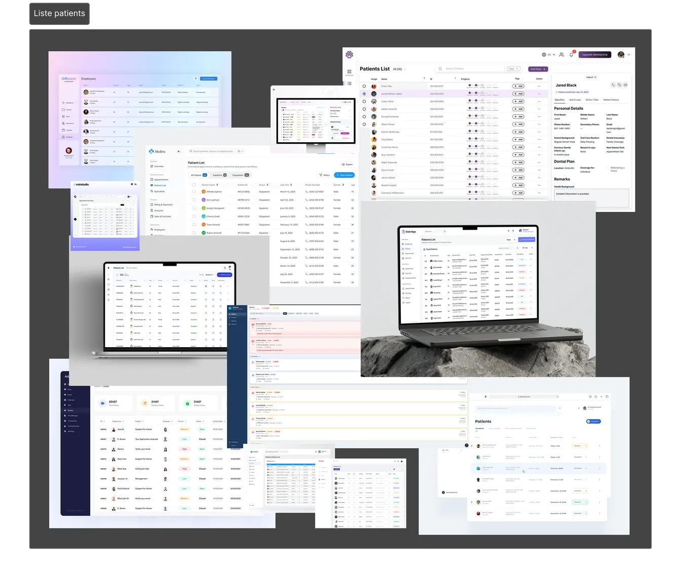 Planche d’inspirations : captures d’interfaces de listes et de tableaux
